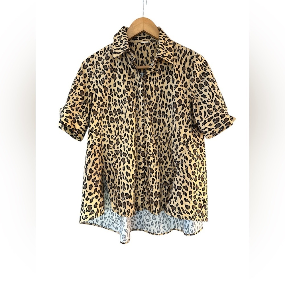 Adam Lippes Leopard Print Poplin Trapeze Top - Picture 3 of 11